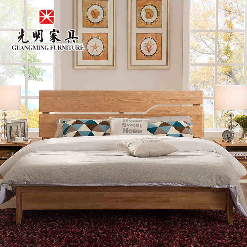 【光明家具】北歐簡約風全實木床雙人床1.8米婚床 實木家具紅橡木床 WX3-1505-180