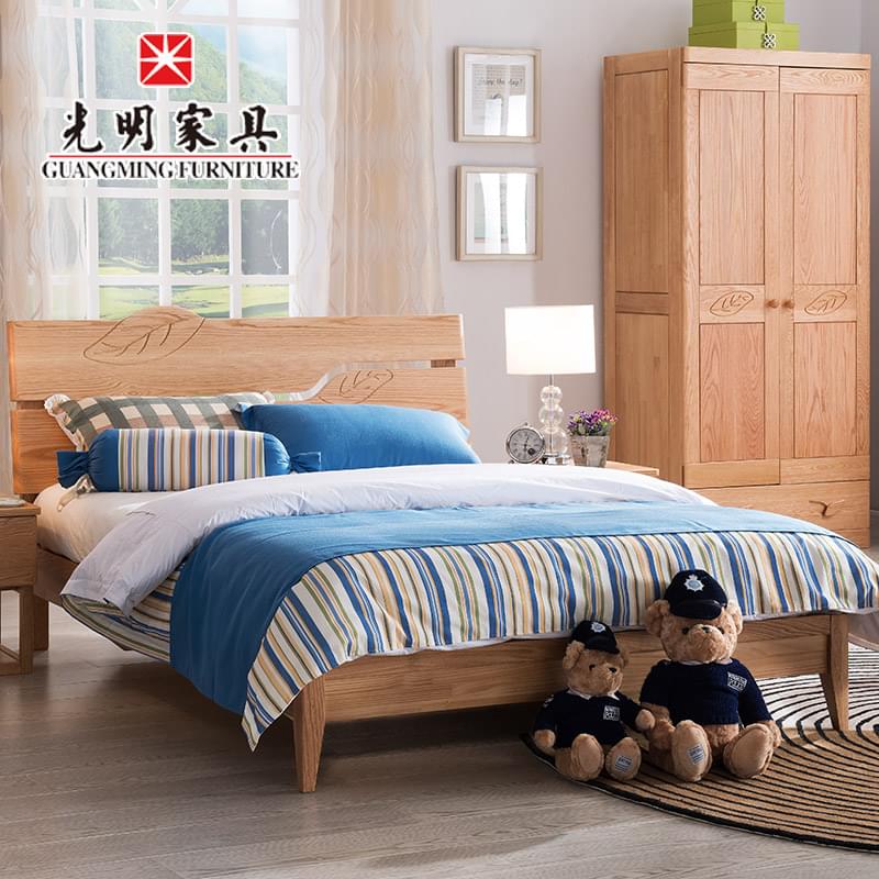 【光明家具】全實木床1.5m  北歐現代簡約紅橡木床 臥室實木家具雙人床 WX3-1591-150