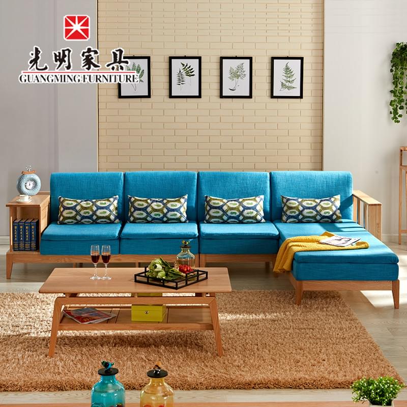 【光明家具】簡約現代全實木客廳沙發組合 紅橡木轉角沙發帶貴妃位 WX3-3804