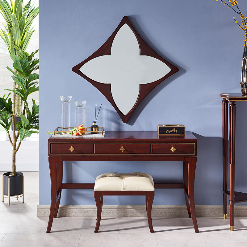 【光明家具 】美式現代輕奢實木梳妝臺 臥室現代簡約化妝桌凳子組合