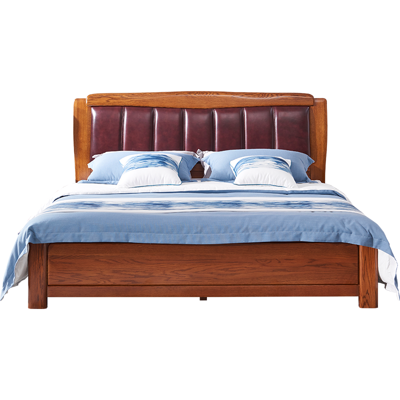 【光明家具】臥室皮床 北美進口紅橡木實木床 現代中式1.8米雙人床 GY89-1575-191