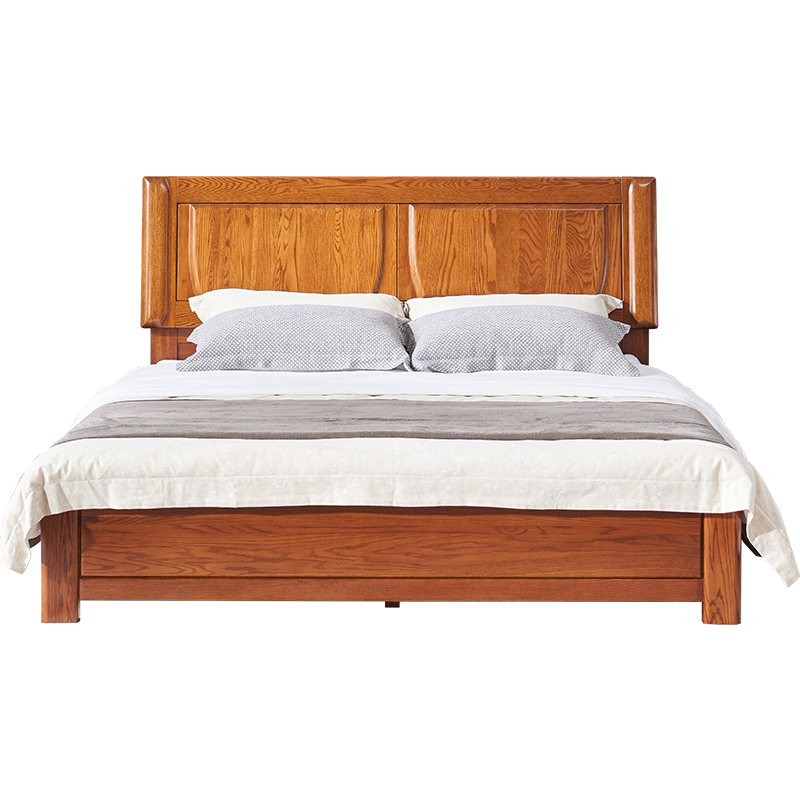 【光明家具】 1.8米雙人床 北美紅橡木實木床 現代中式空體床 GY89-1573-189